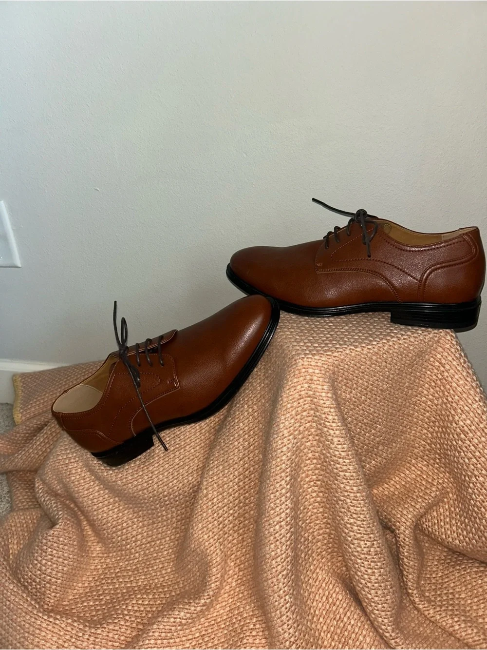 NEW Vance Tru Comfort  Men's Tan Leather Derby Shoes Lace-Up Dress Shoes Sz 10